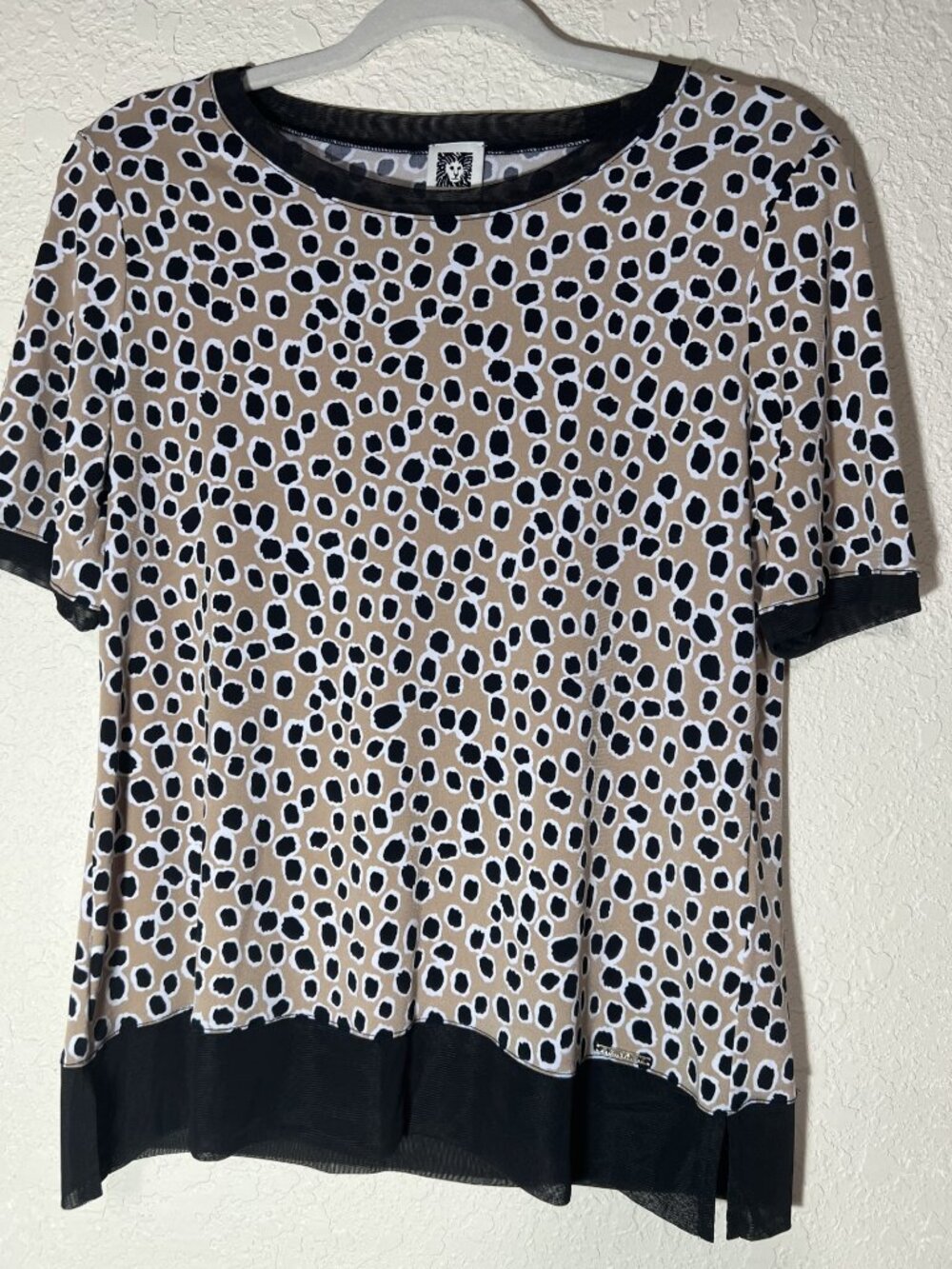 Womens Size Small Anne Klein Black Beige animal print blouse (#2139)